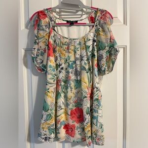 Lined blouse. Open shoulder. I’m a size 6 and 5’4”.